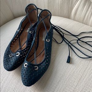 Navy lace up ballet flats